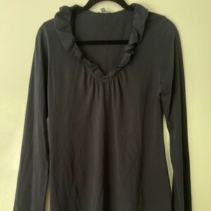 Lilla P Black Cotton Top with Ruffle Size Large